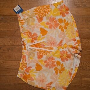 ARIZONA JEAN CO BRAND JUNIORS WOMEN'S ORANGE AND YELLOW FLORAL LINED SHORTS XXL